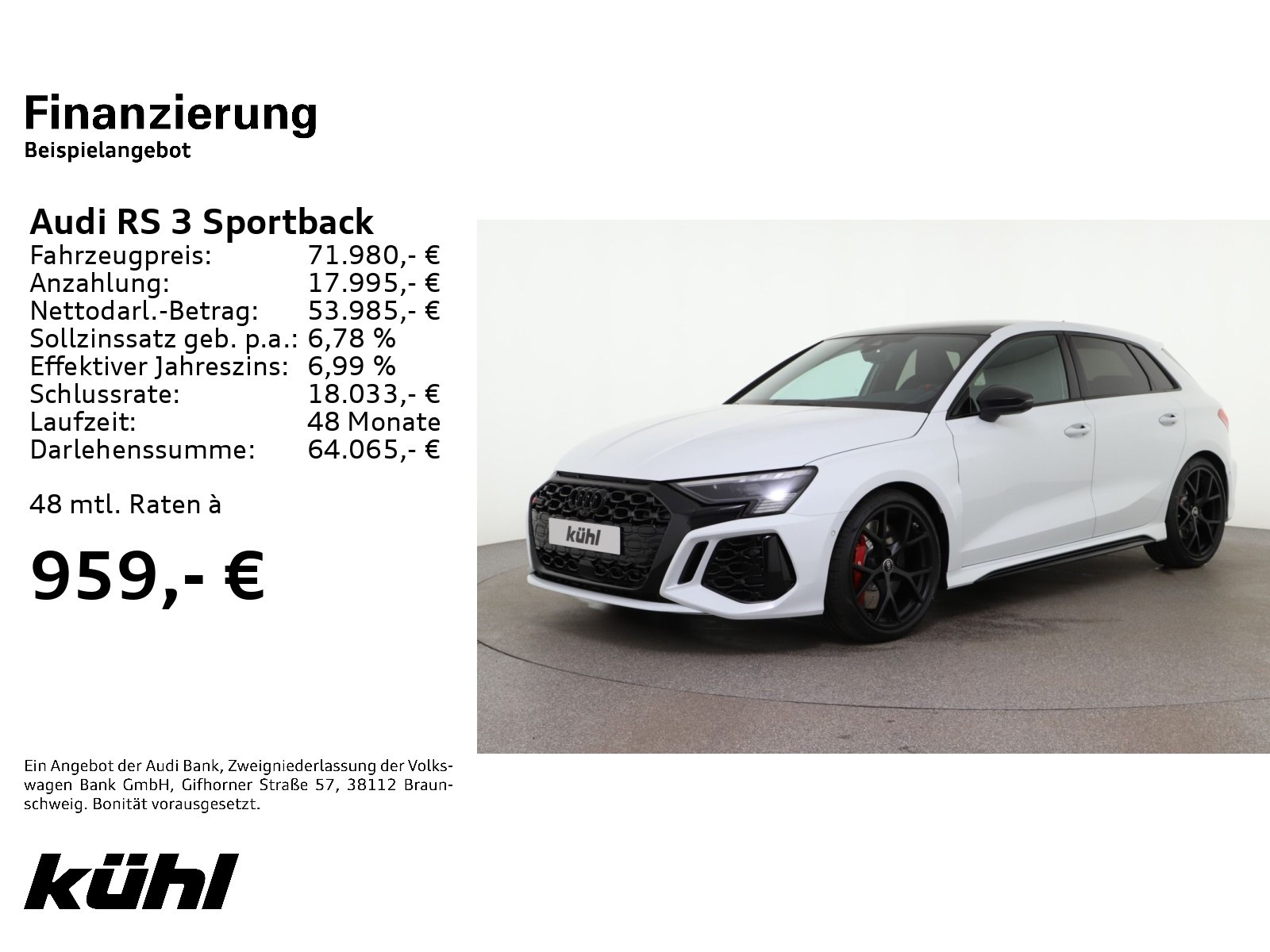 RS 3 Sportback 19' VMAX 280 HUD B&O Sportabgas Pano